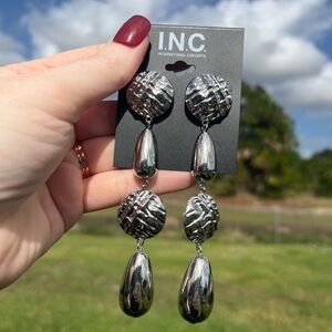 INC International Concepts Textured Silver Drop Earrings